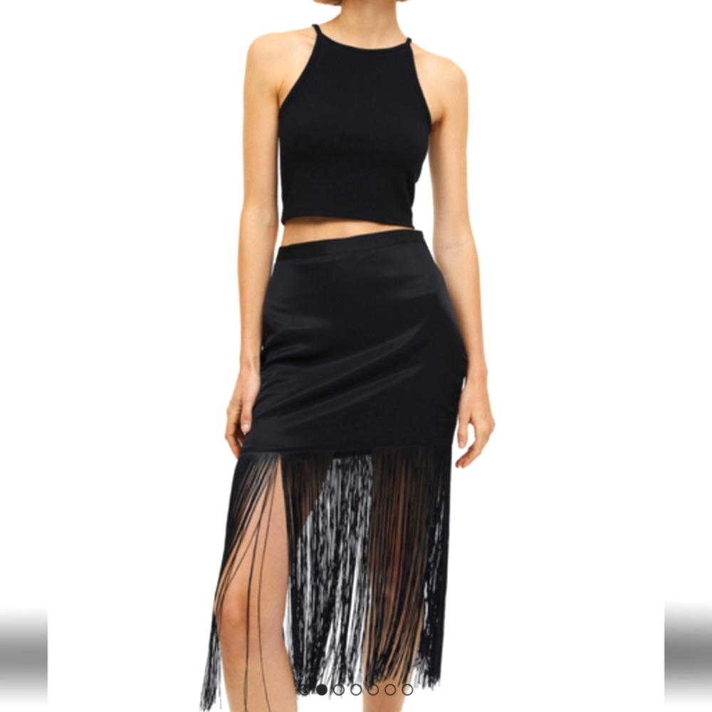 Fringe Calf Length Skirt - Picture 2 of 7